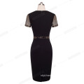 Nice Gold Lace Patchwork Wear Short Sleeve Leaf Neck Dress